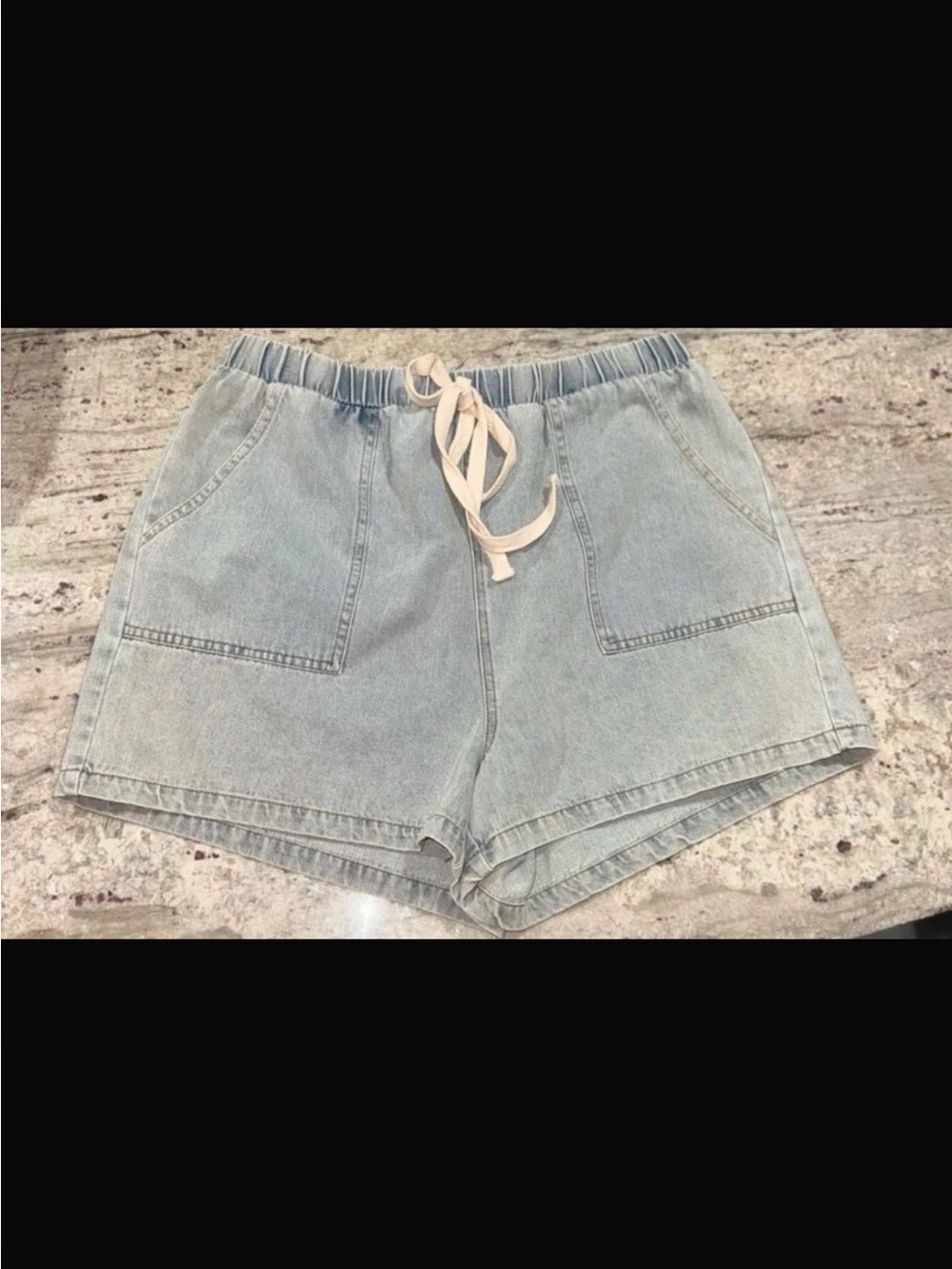 Casual Elastic Waist Denim Shorts - Light Blue